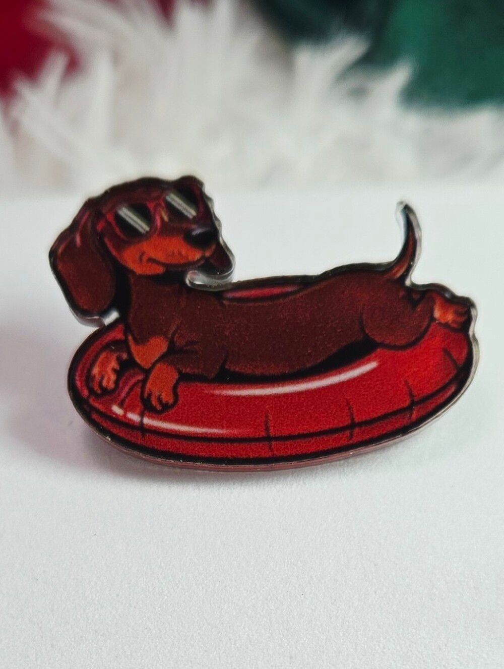 Dachshund Pool Float Lapel Pin Summer Doxie Acrylic Dog Mom Summer Beach Vibes
